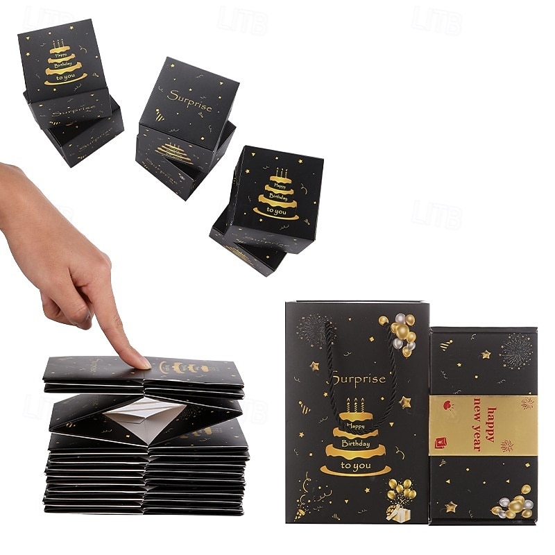 Overraskelseshoppeske bursdagsgaveeske med penger og konfetti - morsomt pop-up-design, svart med gulldetaljer, perfekt til bursdag eller spesielle anledninger, gaveeske til feiring 2026 - $13.99 –P13