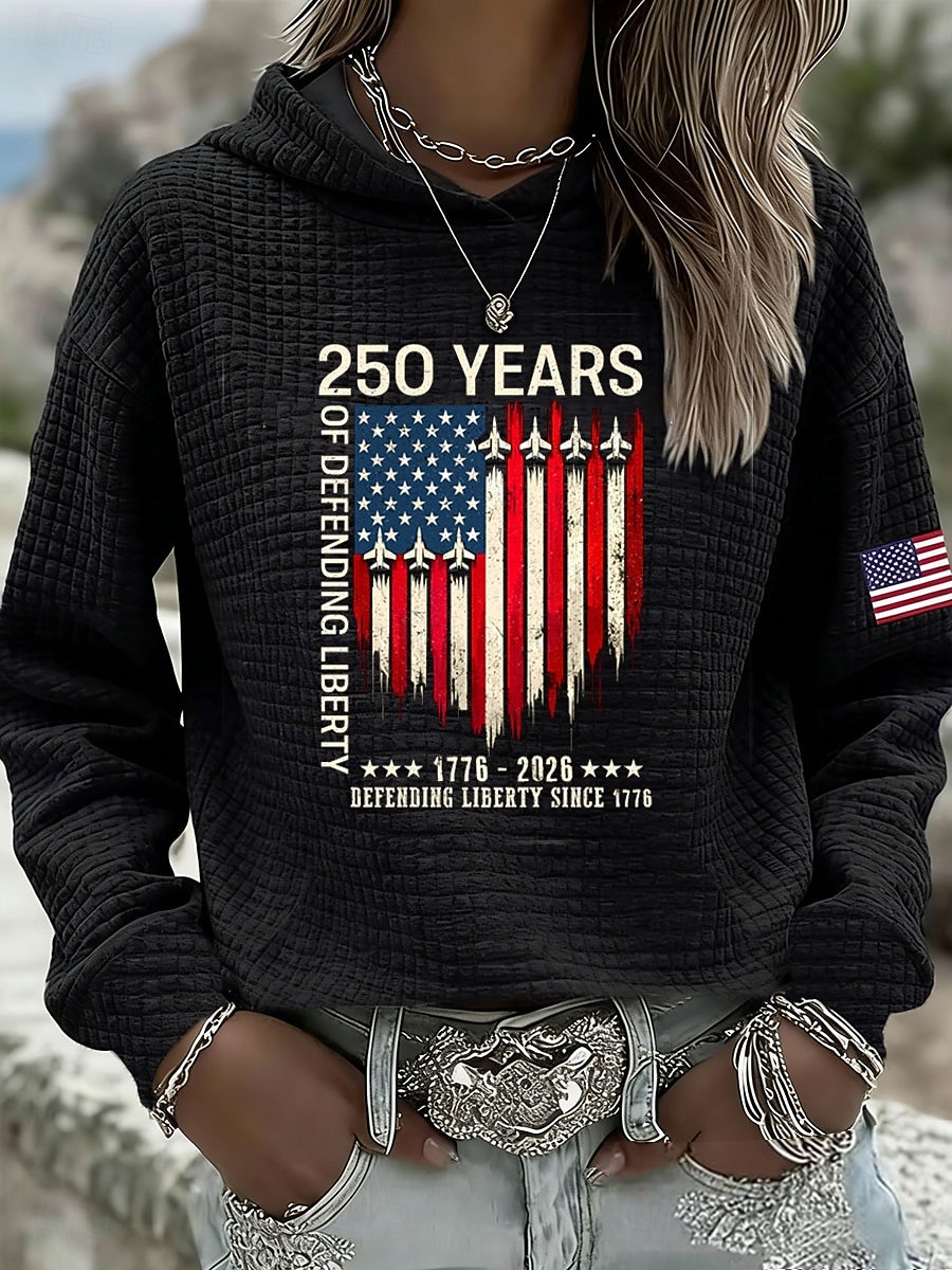 Felpa con cappuccio patriottica per donne del Giorno dell'Indipendenza Stampa grafica Lettera Calda Casual Manica lunga Cappuccio Normale Tops Casual Strada Abbigliamento quotidiano Stampa Nera del 2026 a $33.99 –P4