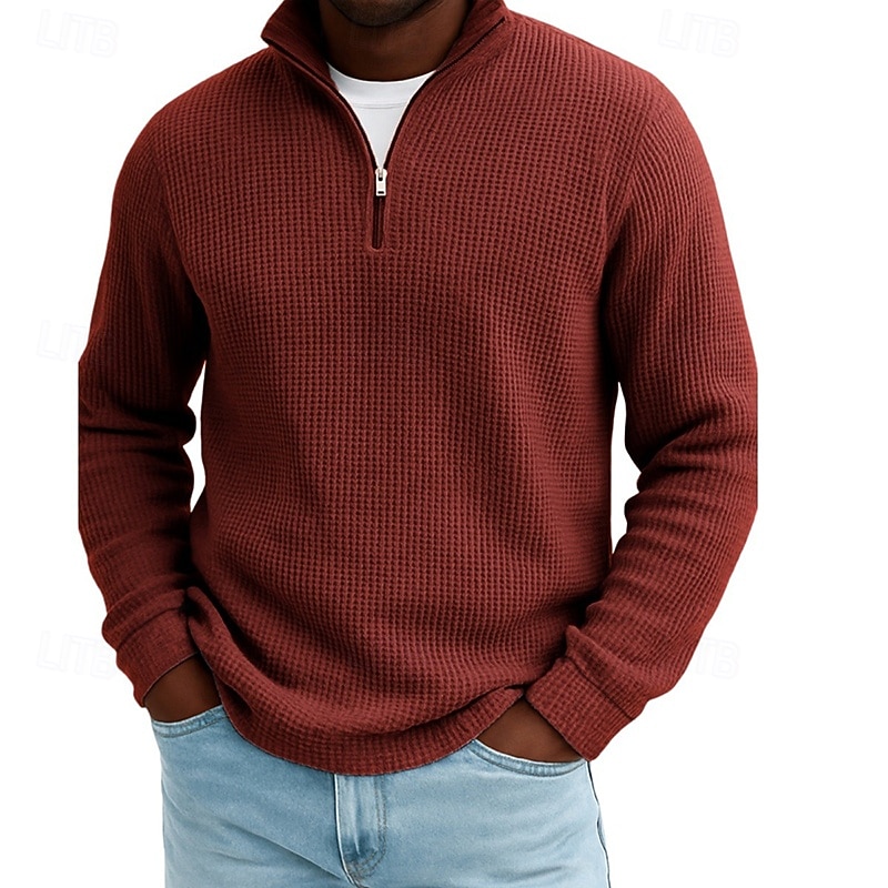 Férfi Gofris pólóingek Texturált Szabadtéri Hétköznapi Negyed irányítószám Hosszú ujj Divat Modern Tömör szín Texturált Kötött Ősz Tavasz & Ősz Ősz & tél Normál Sötétbarna Bor Fekete Fehér 2026 - $24.99 –P2