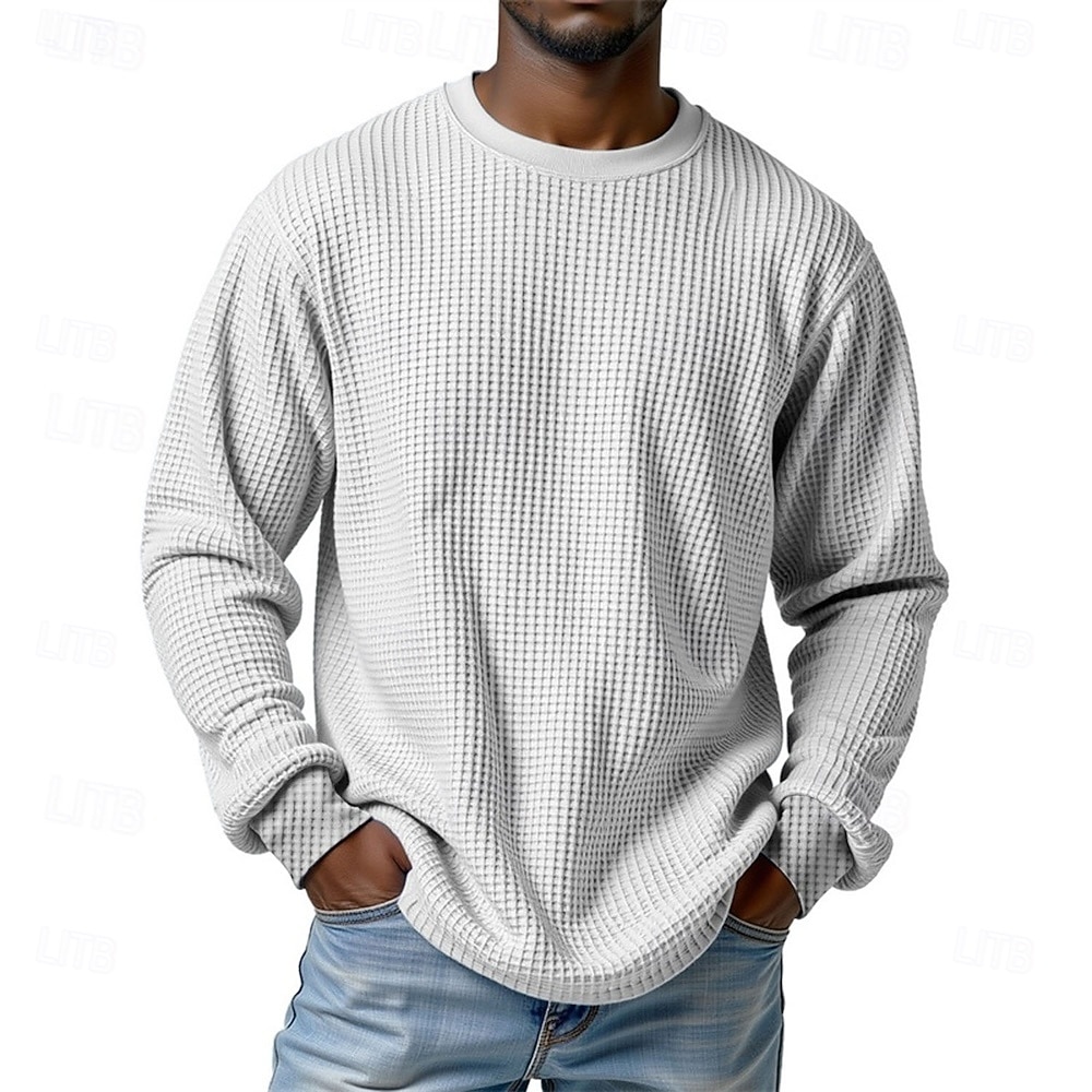 Per uomo Maglietta Waffle Maglietta Camicia a Maniche Lunghe Manica Lunga Girocollo Primavera Autunno Semplice Moda Designer Essenziale Classico Vacanza Streetwear Uscire Nero Bianco Rosso Maglietta del 2026 a $26.99 –P2