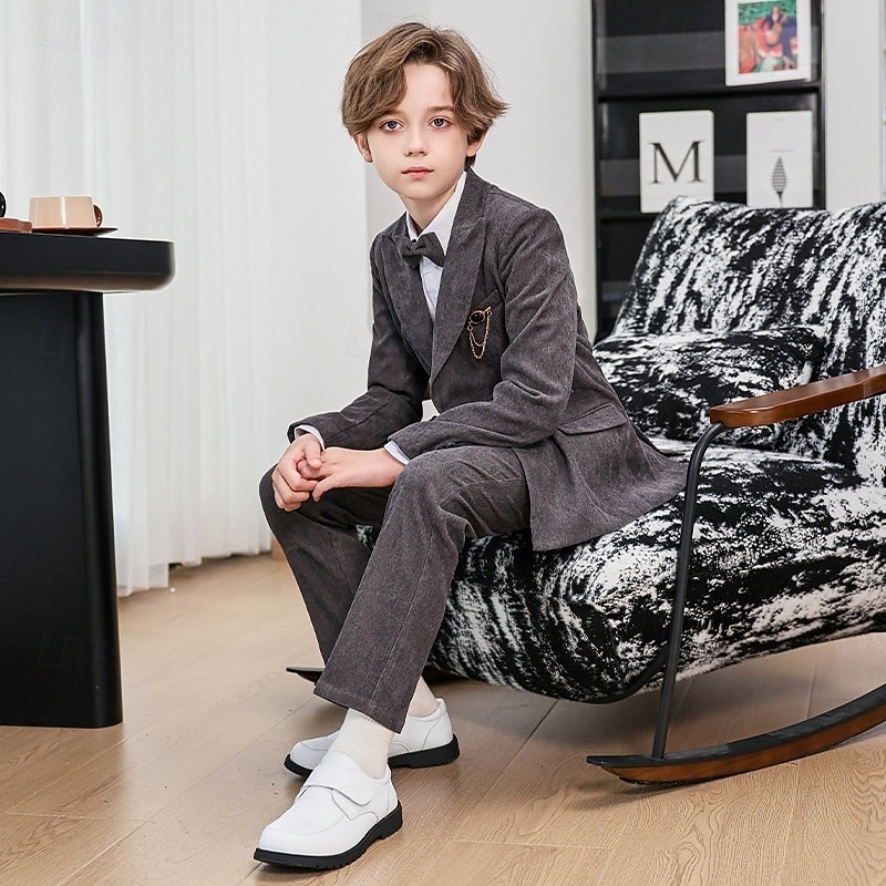 Traje de portador de anillos de 5 piezas, blazer para niños & pantalones  &camisas &Traje formal para niño, estilo casual, para exteriores, para fiestas, a la moda, básico, color liso, con bolsillos y 2026 - $63.99 –P11