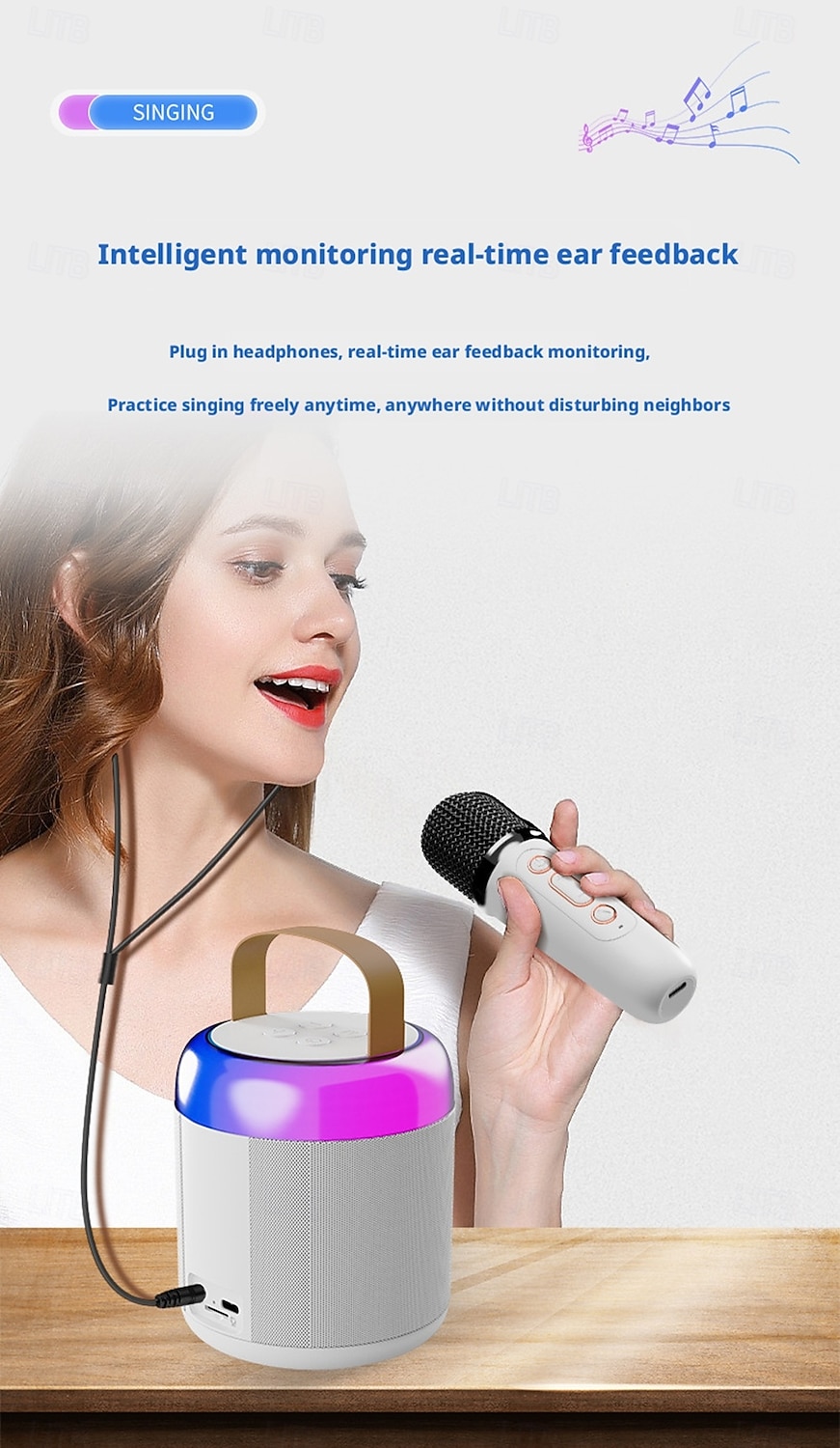 Karaoke Machine with Two Microphones An Ambient Light A 1200mAh Lithium Battery 1-10W Output Power and A Battery Life of Approximately 8-10 Hours A Portable Speaker Valentine's Day Gift 2026 - $35.99 –P6