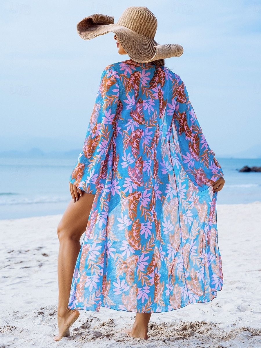 Costume da bagno tre pezzi bikini da donna palme controllo della pancia snella senza schienale abbigliamento da spiaggia floreale foglie scollatura a V senza maniche del 2026 a $31.99 –P6