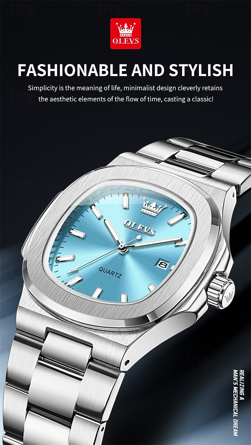 Новые бизнес-часы Olevs украшены светящимися элементами и календарем квадратный наутилус водонепроницаемые спортивные модные и повседневные кварцевые наручные часы 2026 - $32.99 –P4