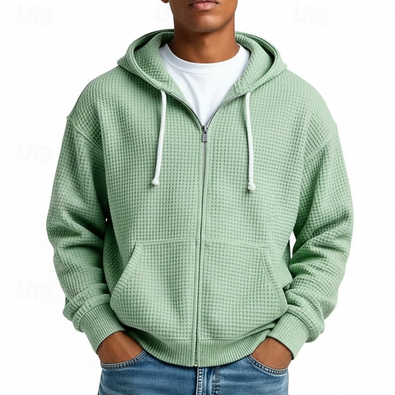 Herr Huvtröja Huvtröja med dragkedja Våffla hoodies Ljusgrå Huva Slät Dragkedja Strukturerad Ledigt Dagligen Sport & Utomhus Streetwear Häftig Sportkläder Vår & Höst Kläder Pull Tröjor Långärmad Lös 2026 - $28.99 –P2