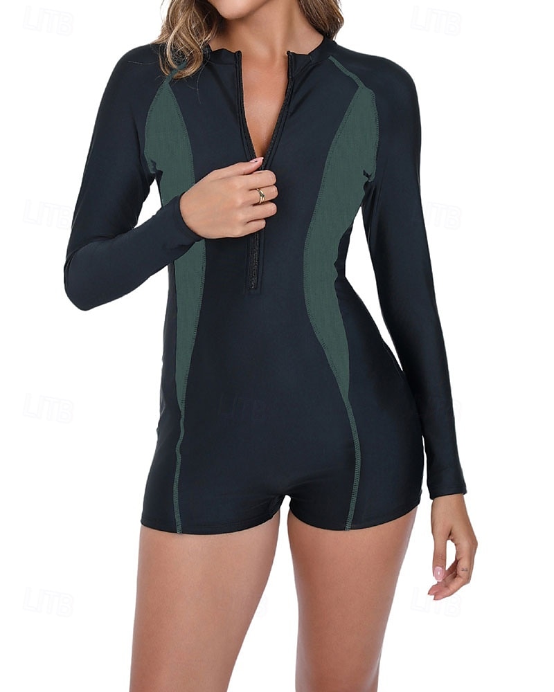 Damen Anti UV Shirt Badeanzug Badeanzüge Patchwork Reißverschluss Ultraleicht (UL) UV Schutz Elastisch Langarm Bademode Surfen Schnorcheln Frühling 2026 - $35.99 –P13