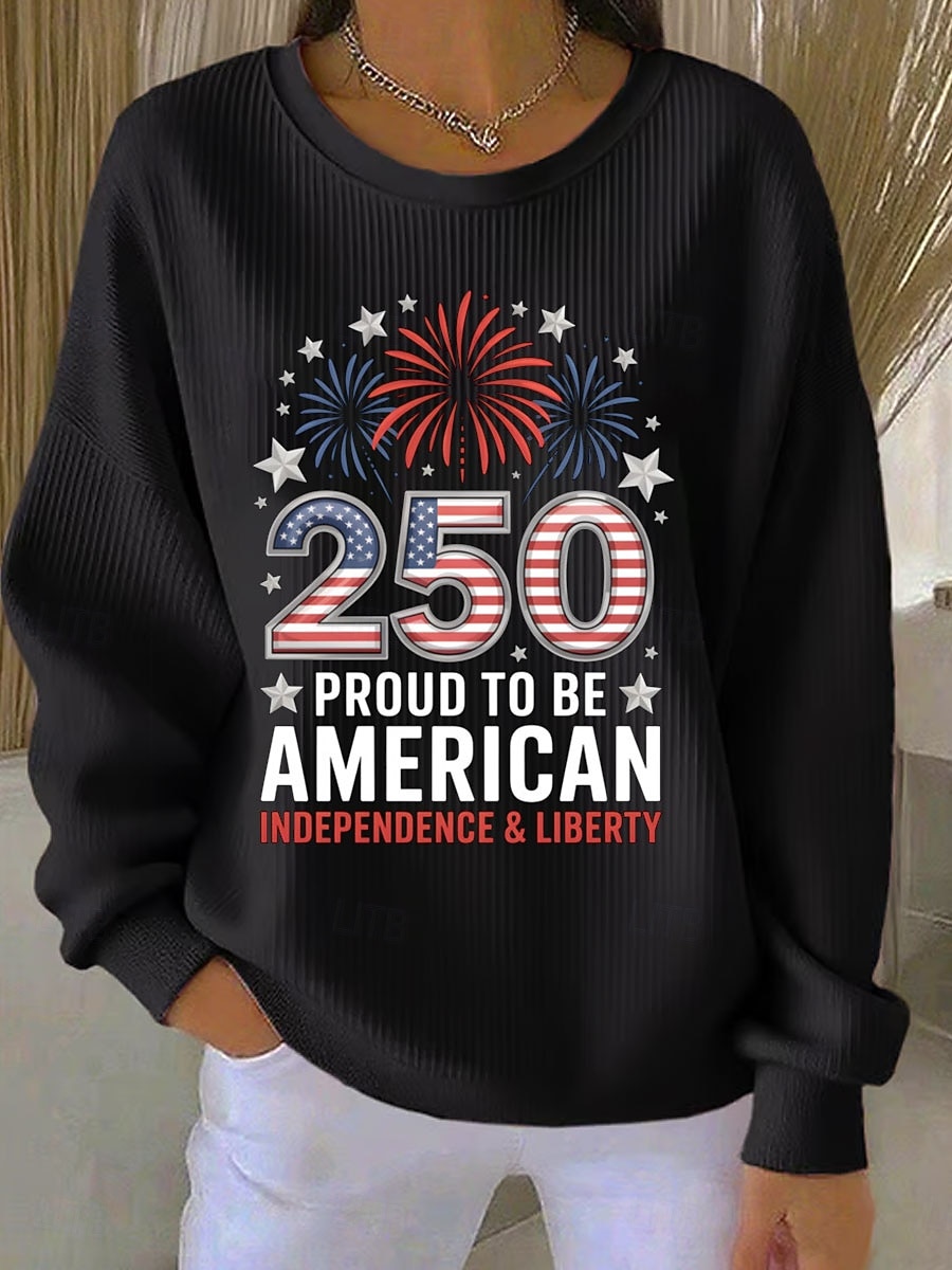 Ziua Independenței Anniversary American Patriotism Pulover pentru femei Graphic Litera Cald Clasic Casual Manșon Lung Gât Rotund Print Casnic Stradă Albastru Negru Alb Roșu Primăvară Toamnă Iarnă 2026 - $29.99 –P2