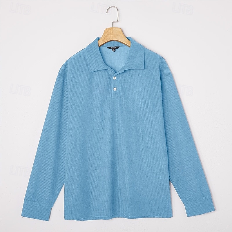 Homens Camiseta de Veludo Textura Casual Esportes Lapela Manga Longa Moda Básico Bloco de cor Botões Estriado Outono Primavera & Outono Outono & inverno Normal Preto Azul Marinha cáqui Cinzento Azul de 2026 por $25.99 –P5