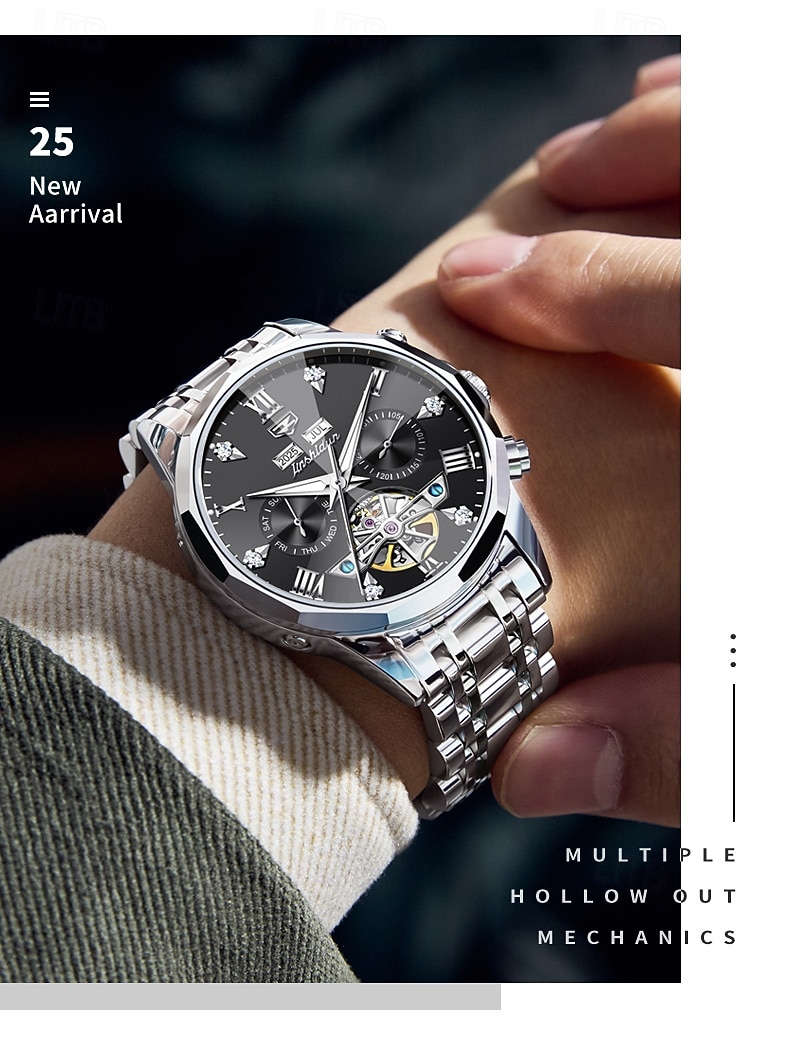 Часы OLEVS для мужчин автоматические кожаный ремешок календарь циферблат-скелетон классические водонепроницаемые часы Moonwatch 7009 2026 - $115.99 –P16