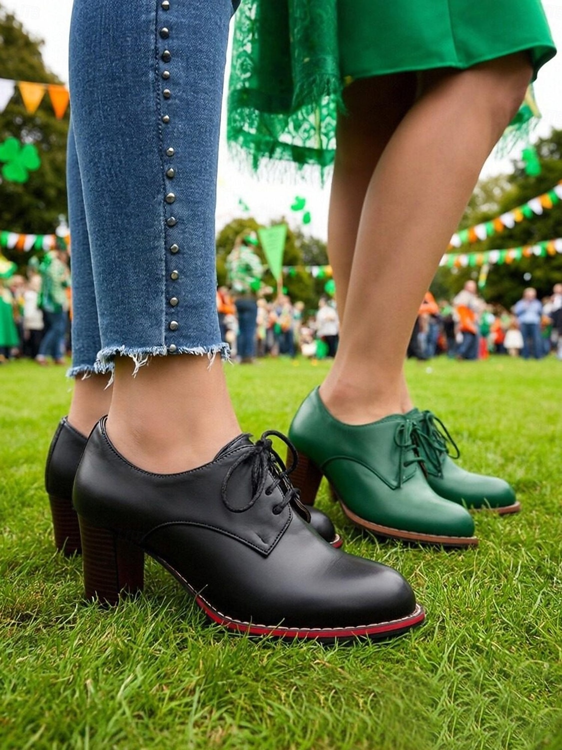 Γυναικεία oxfords με πράσινα τακούνια για την ημέρα του Αγίου Πατρικίου - vintage παπούτσια με κορδόνια και τακούνι για εορταστικά πάρτι και παρελάσεις 2026 - $59.99 –P2