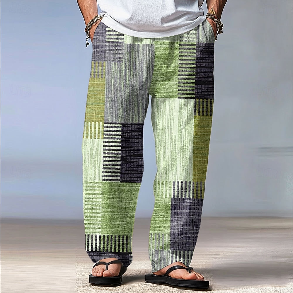 Per uomo Geometrico Plaid Patchwork Pantaloni Pantaloni casual Pantaloni Larghi Misura del girovita medio Moda Casa All'aperto Vacanza Coulisse elastica in vita Pantaloni tipo lino con tasche Estate del 2026 a $27.99 –P3