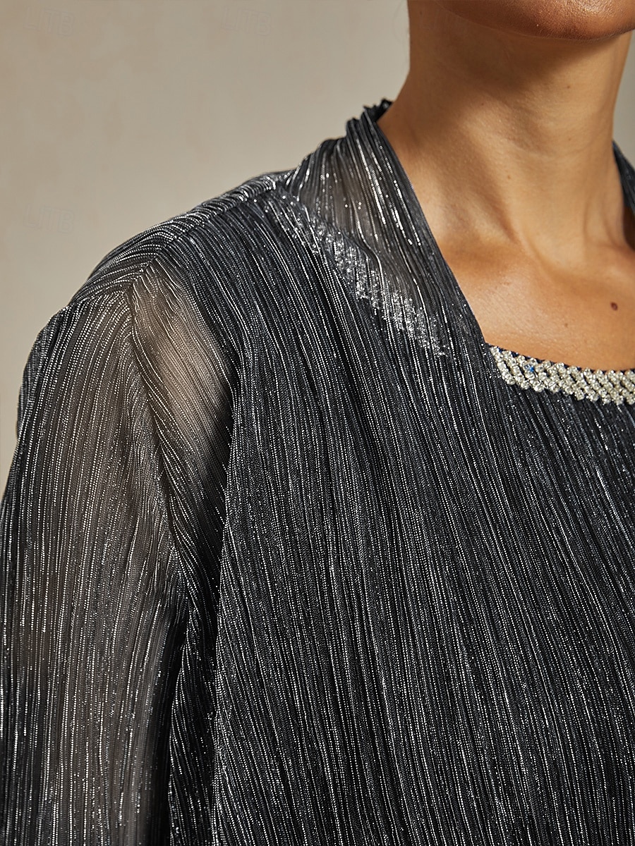 Damen Schultertücher Plissiert Metallisch Einfarbig Elegant Dreiviertelarm Rundhalsausschnitt Hochzeitsgast Semi-Formal Abendkleidung Silber Sommer Frühling Herbst 2026 - $49.99 –P2