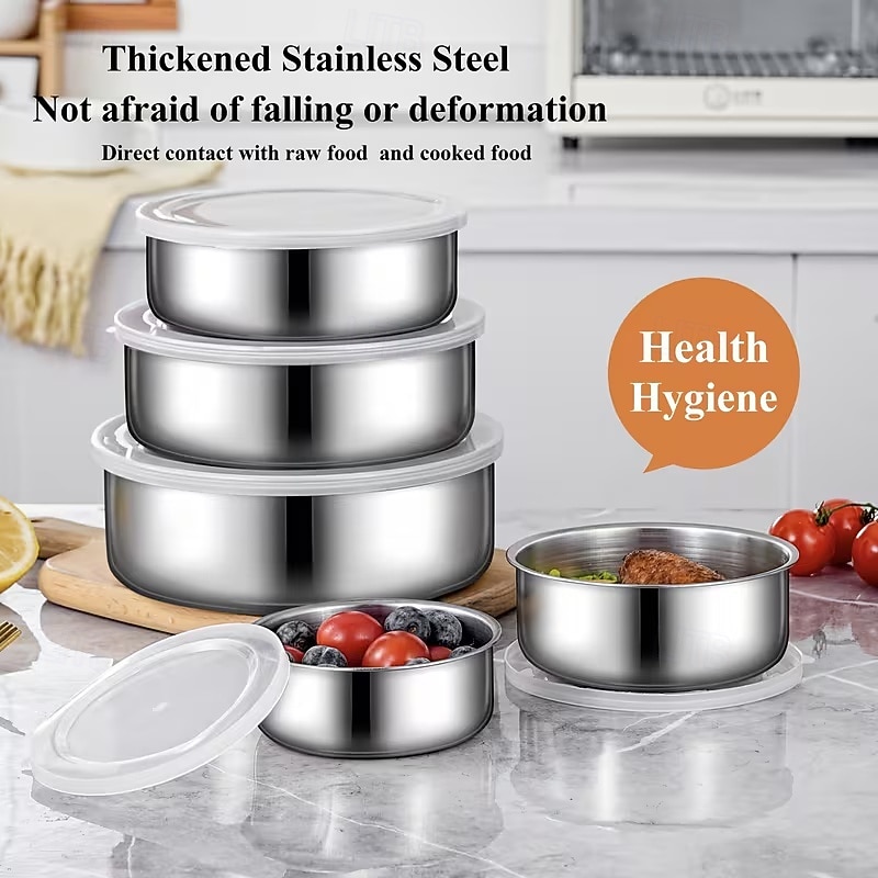 5 stk. fargekodede lokk lufttett matoppbevaringsbeholdersett med lokk - kraftige stabelbare spiskammersorganisatorer, plassbesparende kjøkken &kjøleskapsbeholdere for matlaging, rester, frukt, 2026 - $16.99 –P9