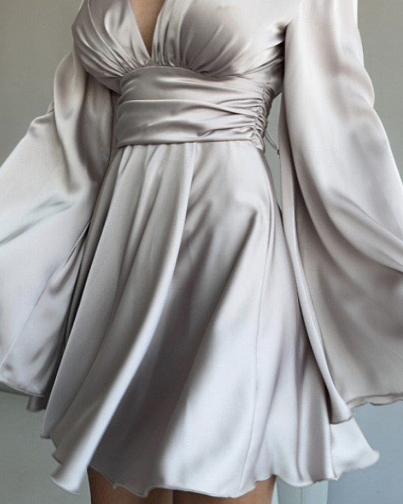 Naisten Mini mekko Satiini mekko Tanssiaispuku Juhlamekko Coctail-asu Muoti Moderni Iltajuhlat Juhla Cocktailjuhla Normaali Tavallinen Pitkähihainen V kaula-aukko Musta Ruskea Apila Harmaa Kevät Syksy 2026 - $41.99 –P11