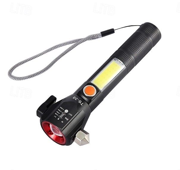 bilfönsterkrossare säkerhetsbältesklippare med LED-ficklampa, uppladdningsbar nödhammare, glaskrossverktyg, blixtljus med SOS-ljus 2026 - $23.99 –P4