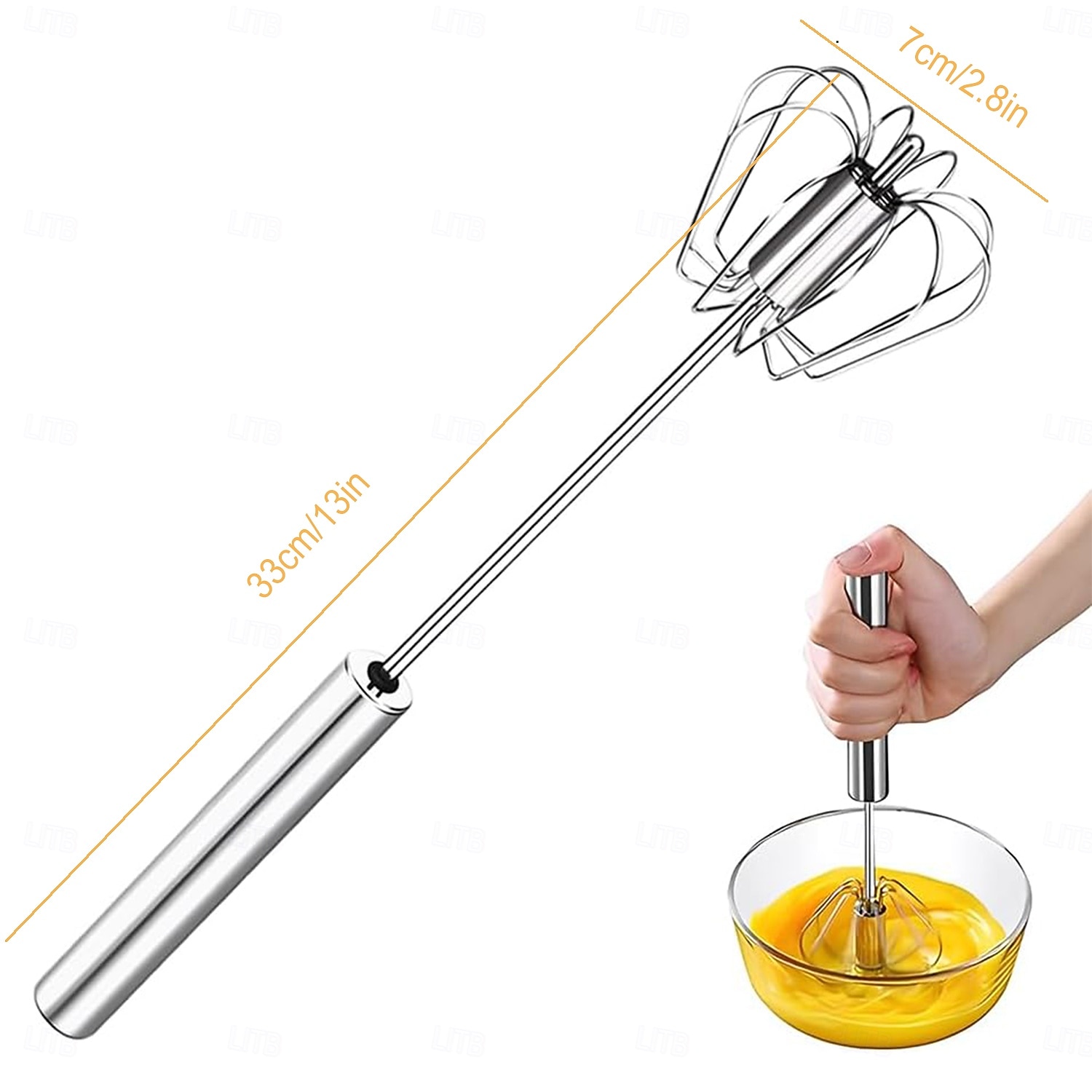 2026年 ステンレススチール製の卵泡立て器、手動回転式泡立て器、多目的ミルク泡立て器、手動ミキサー、攪拌機、混ぜる、泡立てる、叩く &かき混ぜる（33cm/13インチ）  コレクション – $10.99 –P8