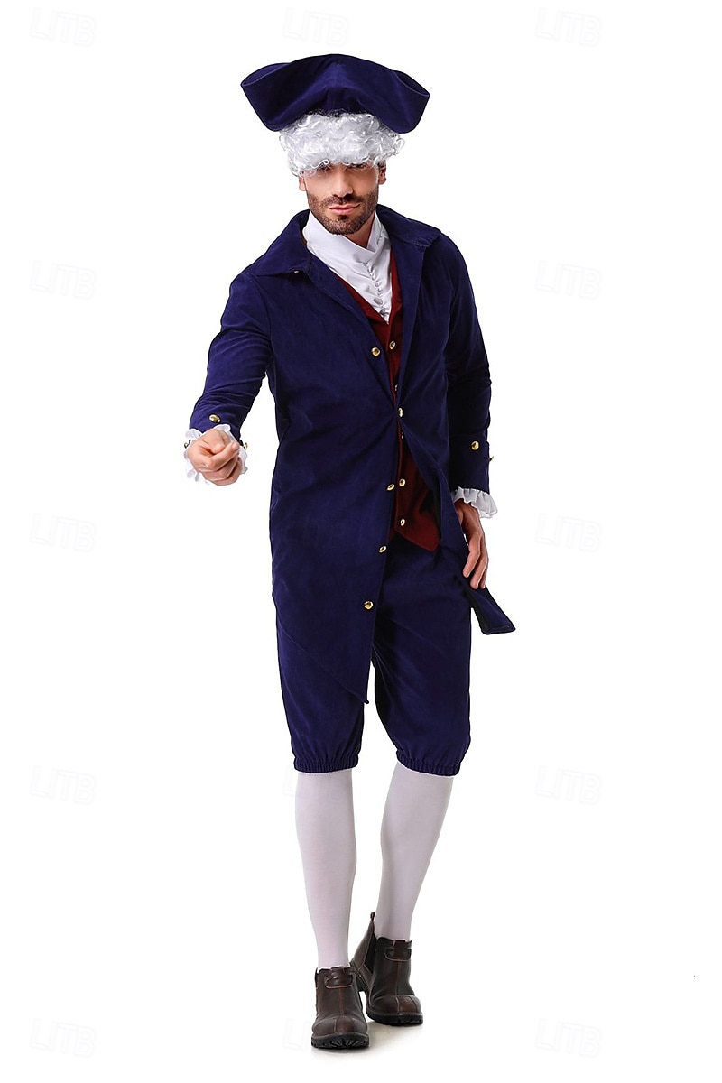 250e anniversaire des États-Unis Rococo Baroque Tenues Manches longues George Washington Epoque Coloniale Guerre d'indépendance américaine Déguisement Homme Carnaval Jour de l'indépendance 4 juillet de 2026 ? $50.99 –P1