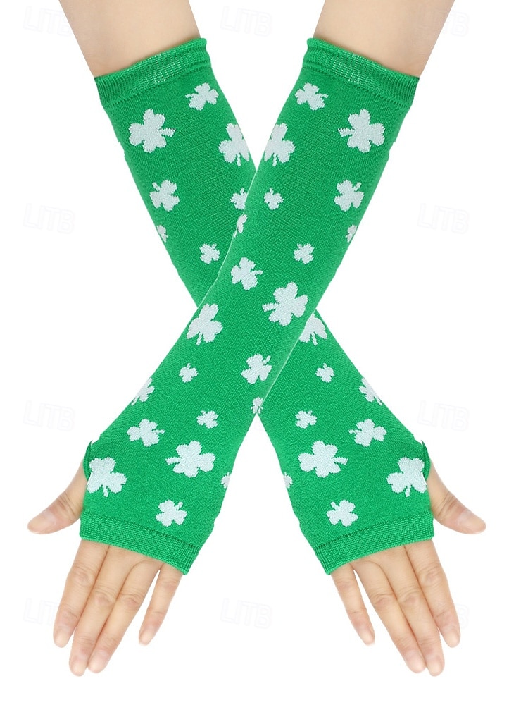 Women's Knitted St. Patrick's Day Gloves, Green and White Stripes with Clover Pattern, Perfect for St. Patrick's Day, Carnival and Everyday Wear 2026 - $7.99 –P10