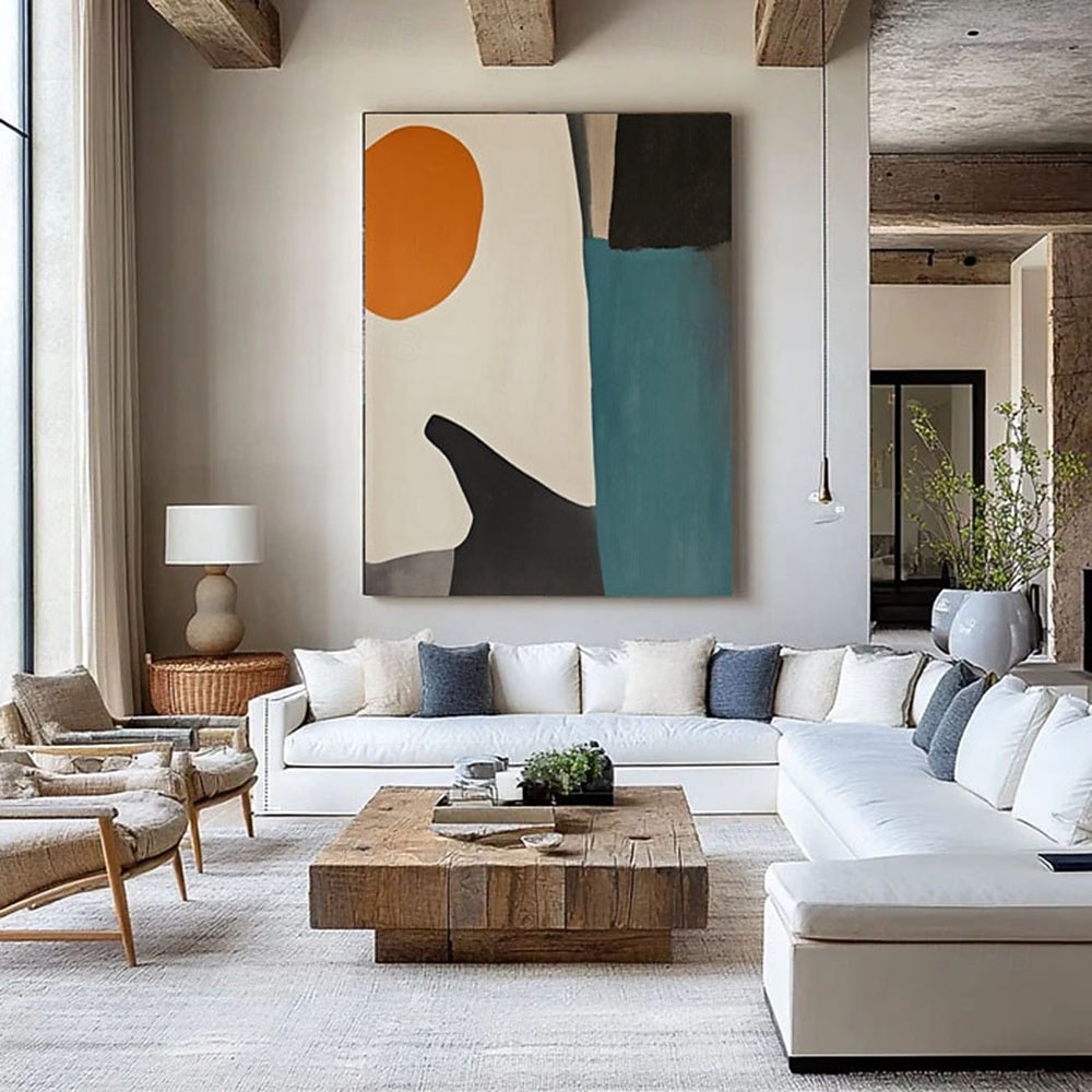 Hand Painted Abstract Minimalist Rounded Shapes Mid-Century Art Painting Colorful Elegant Modern Poster Orange Blue Black White Wall Art 2026 - $116.99 –P2