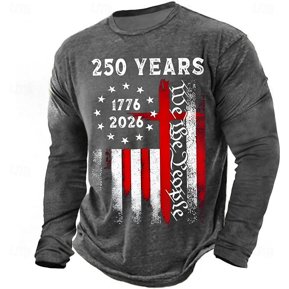 4. Juli 2026 250. Gedenktag Herren 3D-Druck Rundhals Langarm T-Shirt Lässiger Alltag 2026 - $23.99 –P5
