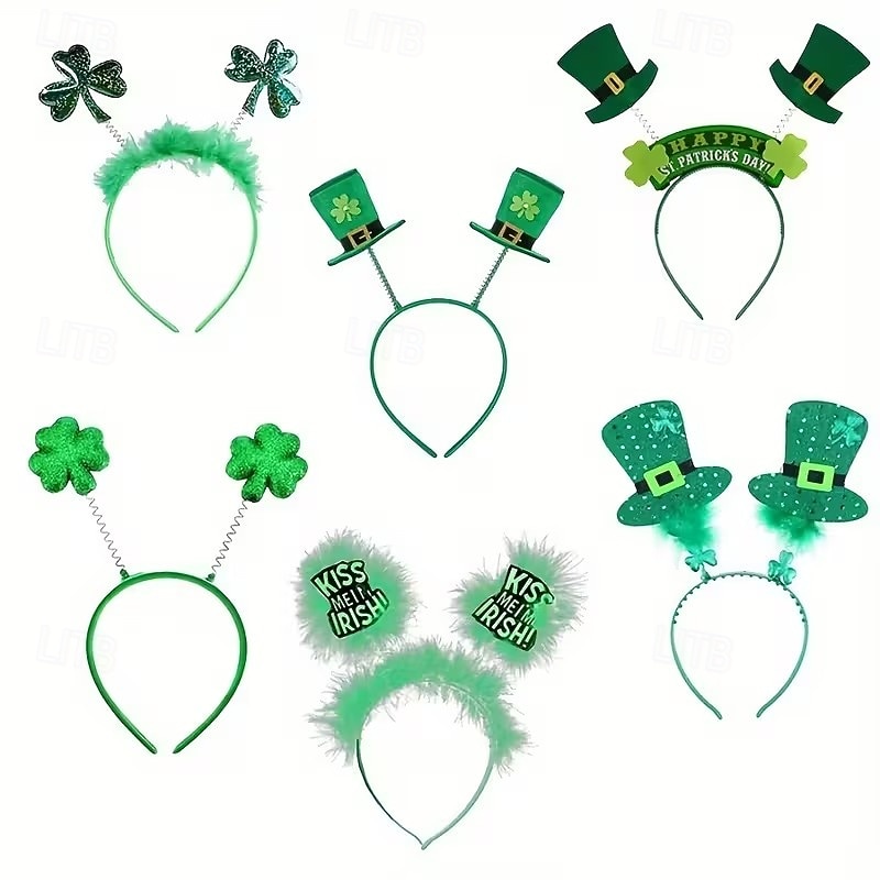 6 diademas para el Día de San Patricio, mini sombreros verdes con plumas para festivales irlandeses. &Lentejuelas, accesorios de fiesta de trébol para mujeres y niños, disfraz del Día de San Patricio 2026 - $20.99 –P6