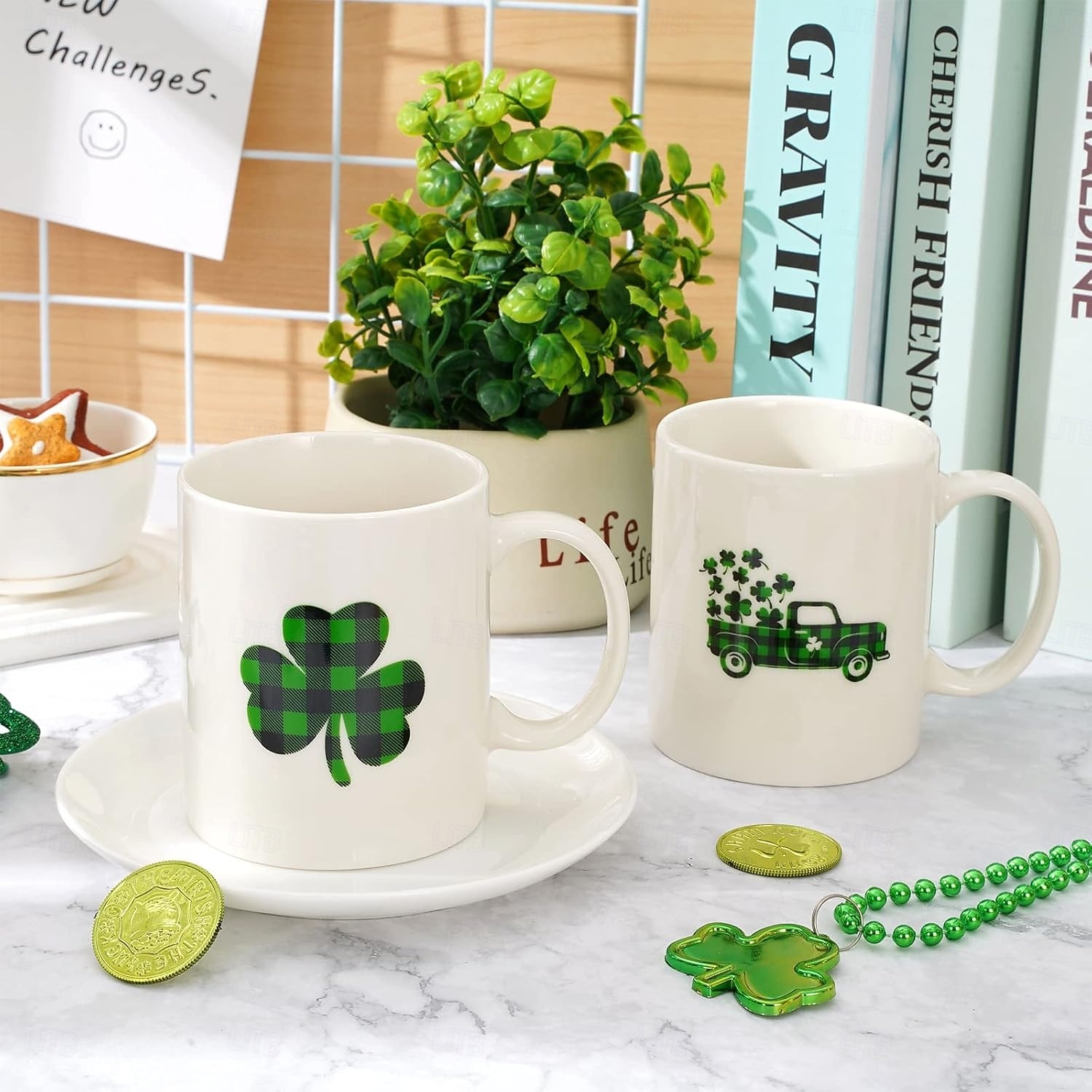 St Patrick's Day Mug 12oz Buffalo Plaid Shamrock Truck Coffee Mug Irish Ceramic Matching Mugs Party Cups for Home School Office Table Centerpieces Housewarming Gift 2026 - $16.99 –P2