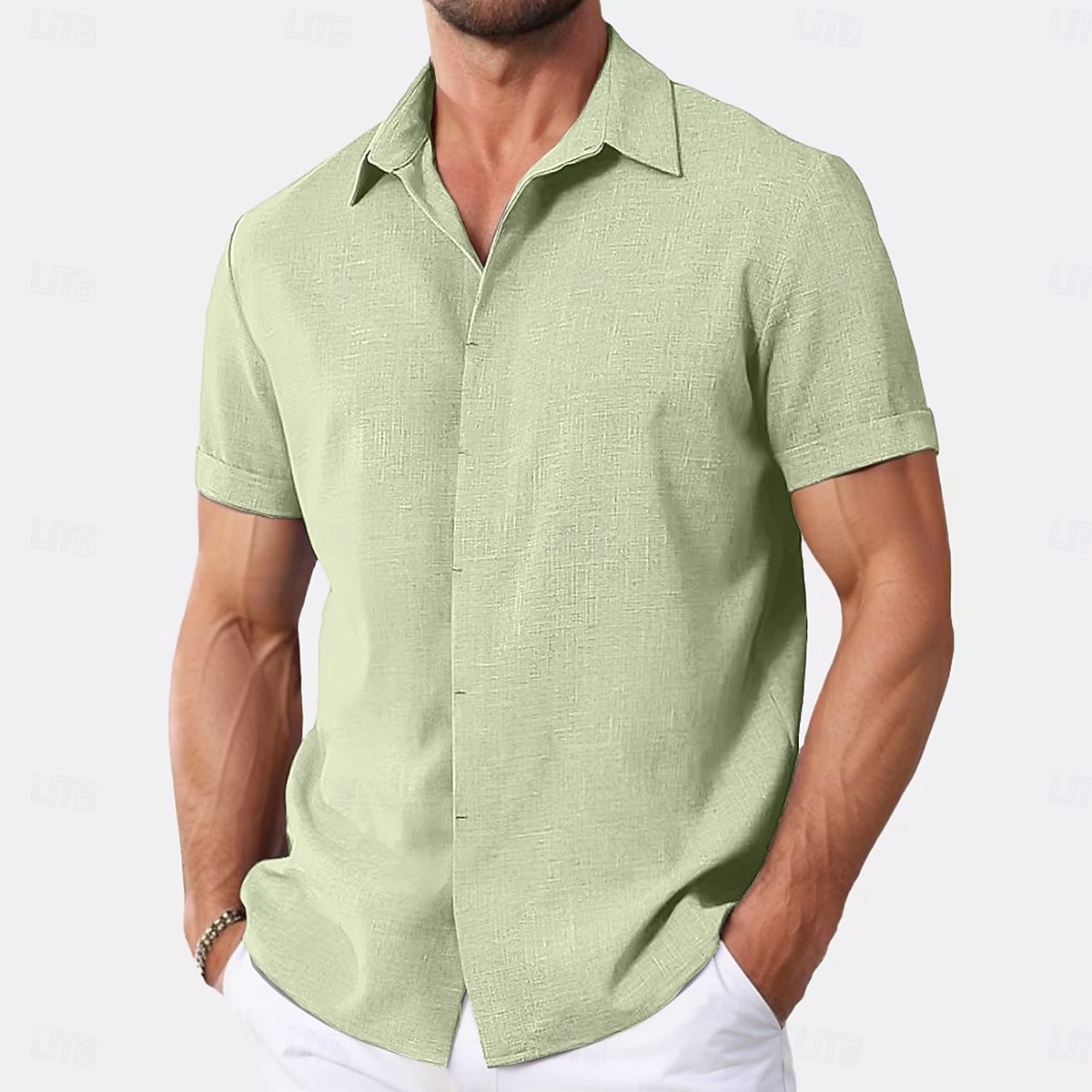 Męskie Koszula Koszula lniana Letnia koszula Koszula zapinana na guziki Codzienna koszula Koszula plażowa Równina Urlop Codzienny Czarny Biały Rumiany róż Niebieski Krótki rękaw Kołnierz Lato Odzież 2026 - $10.49 –P8