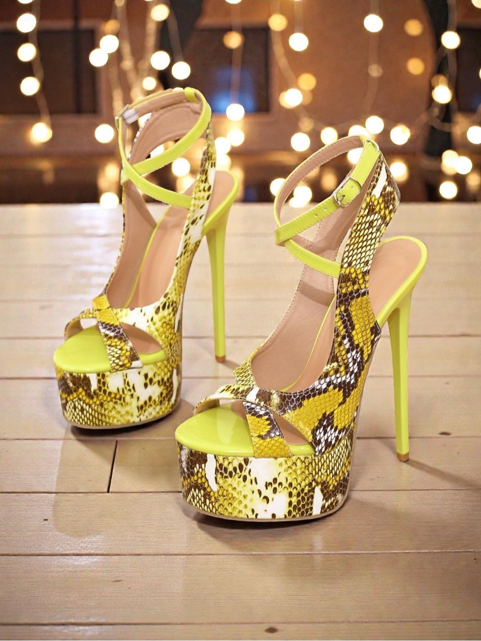 Women's High Platform Stiletto Heels, Snake Print Open-Toe Ankle Strap Pole Dance Shoes for Nightlife Party, Club Performances & Stage Shows 2026 - $54.99 –P2