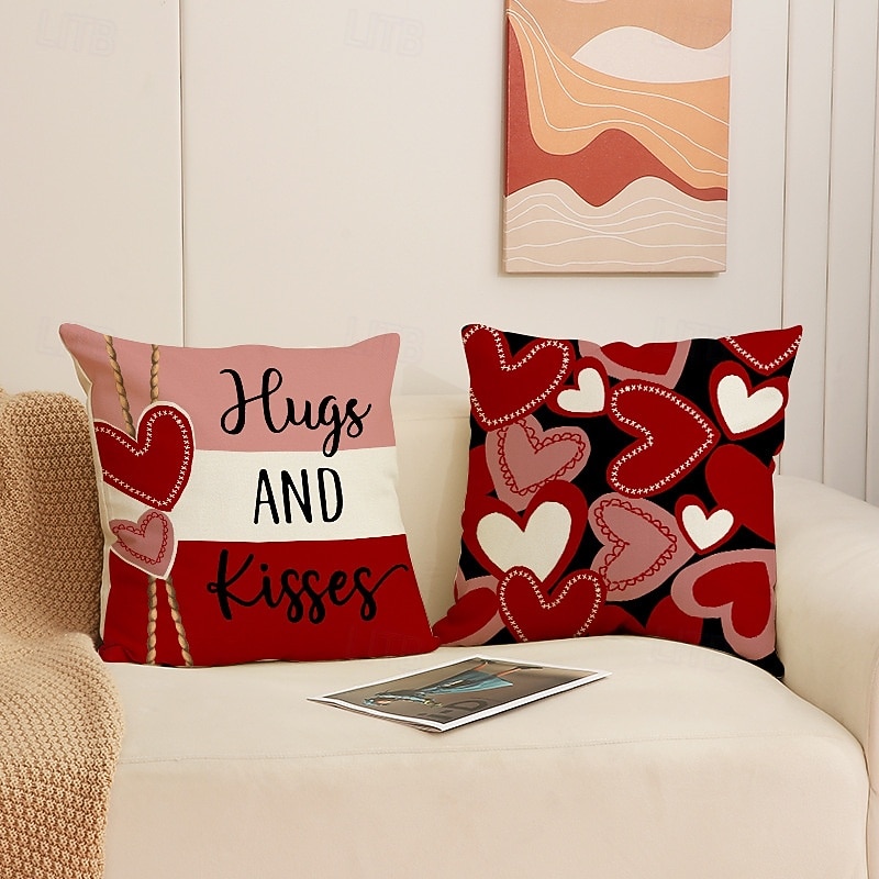 Valentin-napi piros szív alakú párnahuzat, vászon betűmintás párna, romantikus hangulatú dekoráció kanapéra, otthoni díszpárna nappaliba 2026 - $13.99 –P2