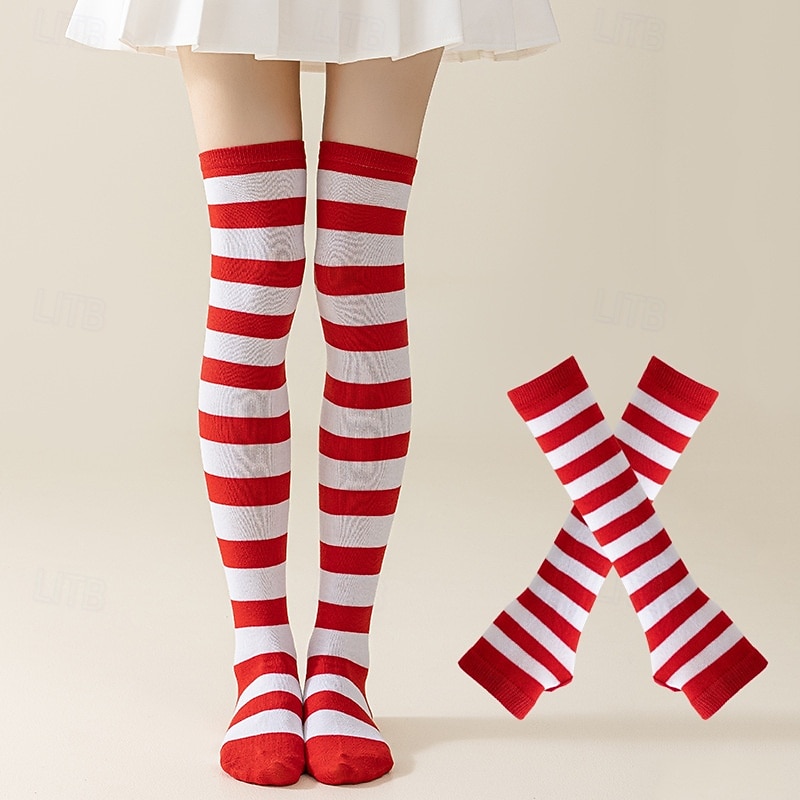 גרבי יום פטריק הקדוש לנשים &סט מחממי ידיים, 4 חלקים ירוק &גרביים שחורות מפוספסות עד הברך עם כפפות תואמות ללא אצבעות, אביזרי תחפושת מהנים לפסטיבל אירי לנשים &בני נוער, מושלם עבור 2026 - $18.99 –P2