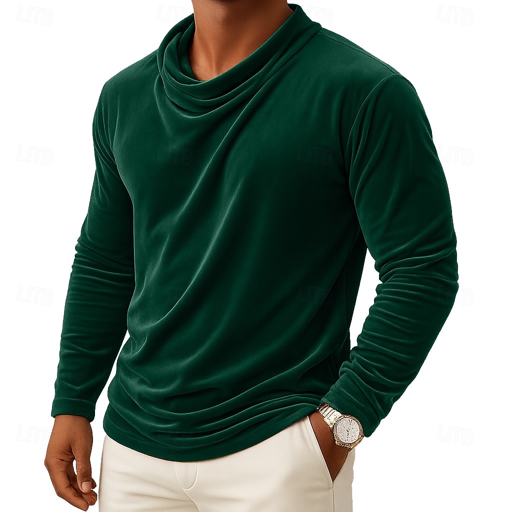 Муж. Футболка Длинный рукав Вырез под горло Осень Наступила зима Все сезоны Сплошной цвет Традиционный / винтаж На каждый день Рюши Повседневные Дом на открытом воздухе Винный Черный Белый 2026 - $24.99 –P6