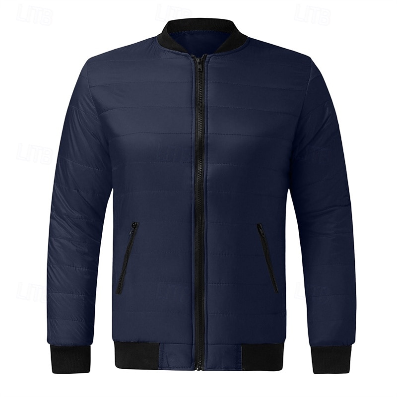 Men's Winter Coat Puffer Jacket Padded Pocket Quilted Polyster Casual Daily Outdoor Regular Fashion Streetwear Thermal Warm Winter Solid Color Blue Dark Grey Wine Black Puffer Jacket 2026 - $30.99 –P20
