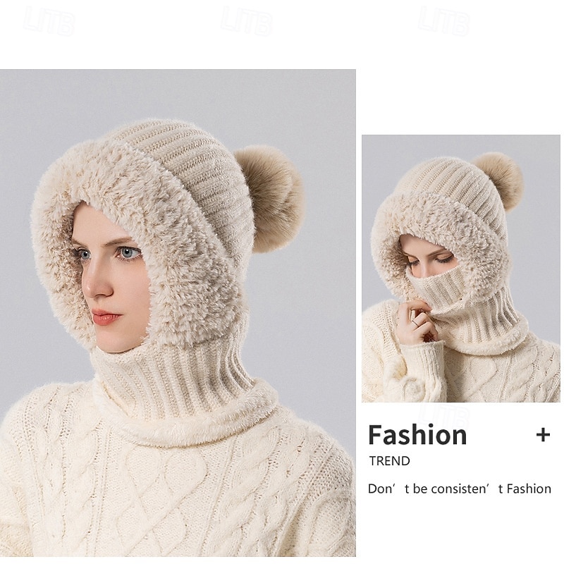 πλεκτό παχύρρευστο με μάσκα φλις κασκόλ ζεστό καπέλο 3 σε 1 σκούφο με κασκόλ και μάσκα, χειμερινή μάσκα προσώπου 2026, πλεκτά καπέλα προσώπου κασκόλ με κουκούλα μάσκες σκι 2026 - $22.99 –P3