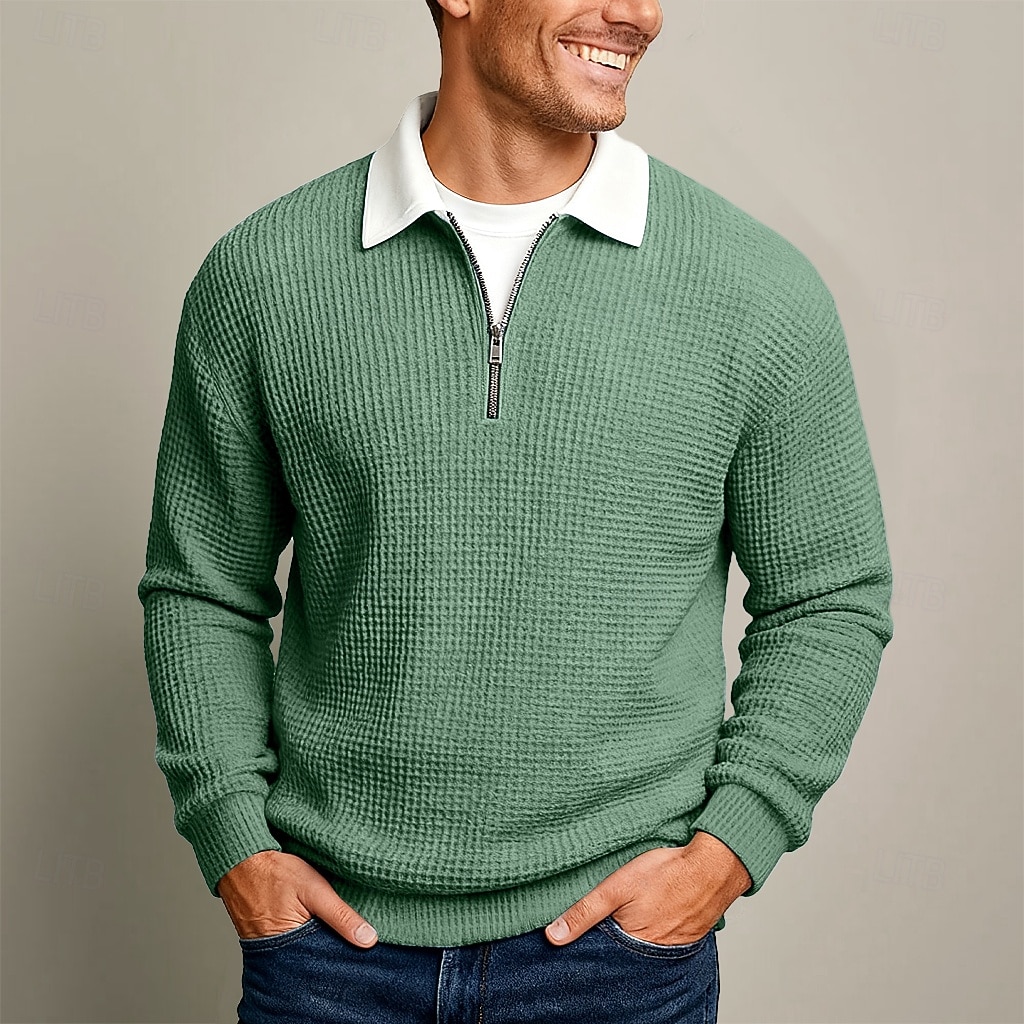 Per uomo Magliette Polo a Nido d'Ape Testurizzato Casuale Streetwear Collo ripiegato Manica Lunga Moda Tempo libero Blocco di colori Con zip Patchwork Autunno Primavera & Autunno Tutte le stagioni del 2026 a $26.99 –P4