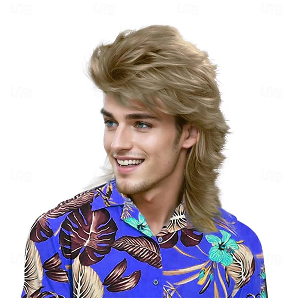 Peruci blond cenușiu pentru bărbați, costum, peruci amuzante din anii '80, perucă sintetică rezistentă la căldură, pentru cosplay de petrecere elegantă din anii '70 2026 - $29.99 –P1
