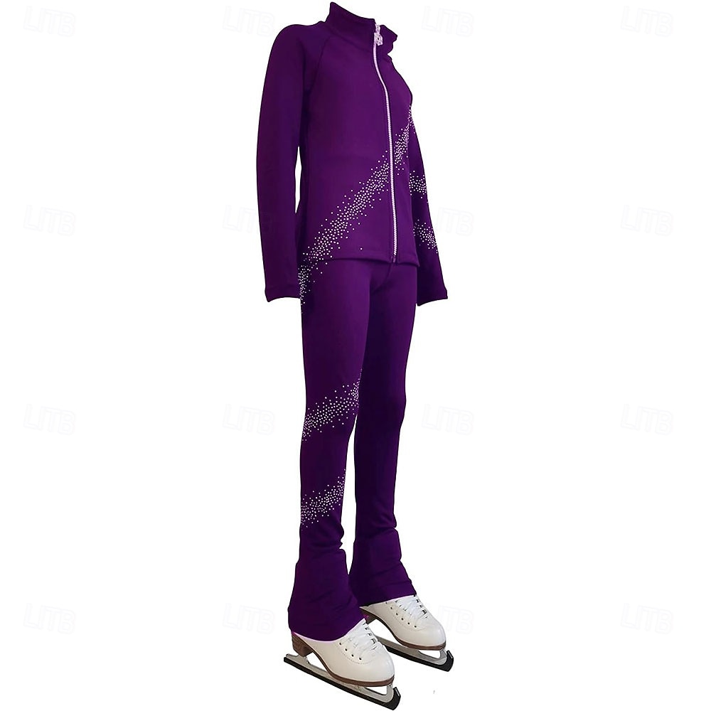Chaqueta de patinaje artístico con pantalones para mujer y niña, ropa de patinaje sobre hielo, elástica, negra, para entrenamiento, competición, térmica, cálida, con cristales y diamantes de 2026 - $160.99 –P3