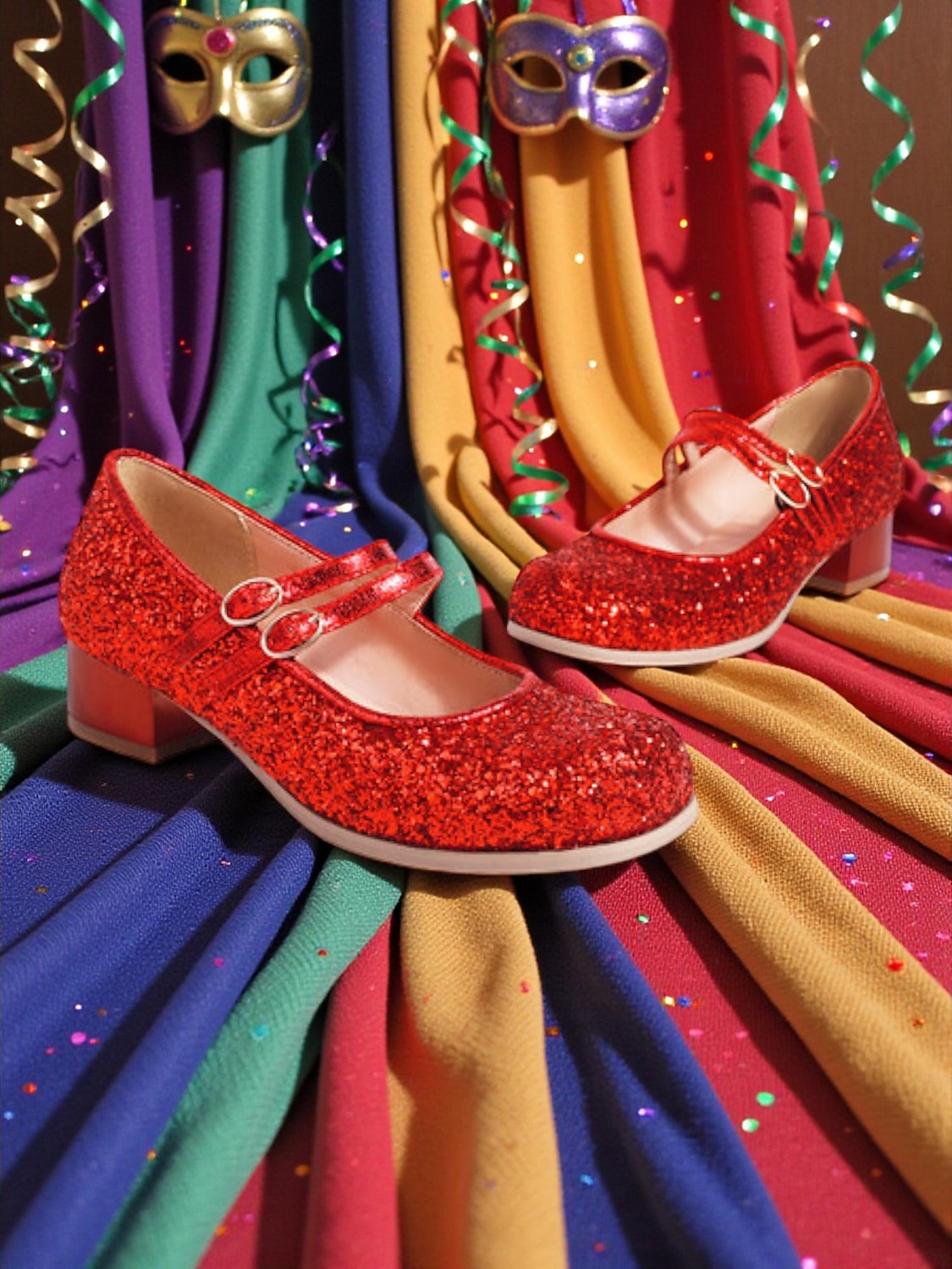 Damen Mardi Gras Glitzer Mary Jane Schuhe – Funkelnde Doppelriemen Niedrigblockabsätze festliche Karnevalsparty-Fußbekleidung für Umzugsteilnehmer Tänzerinnen und Feier-Outfits 2026 - $54.99 –P3