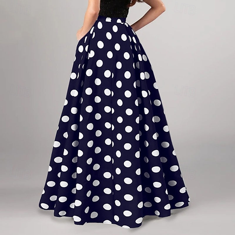 Femmes Mode Occasionnel Maxi Taille haute Jupes À pois Avec Poches Micro-Élastique Quotidien Rue Noir Rouge Bleu de minuit Été de 2026 ? $27.99 –P5