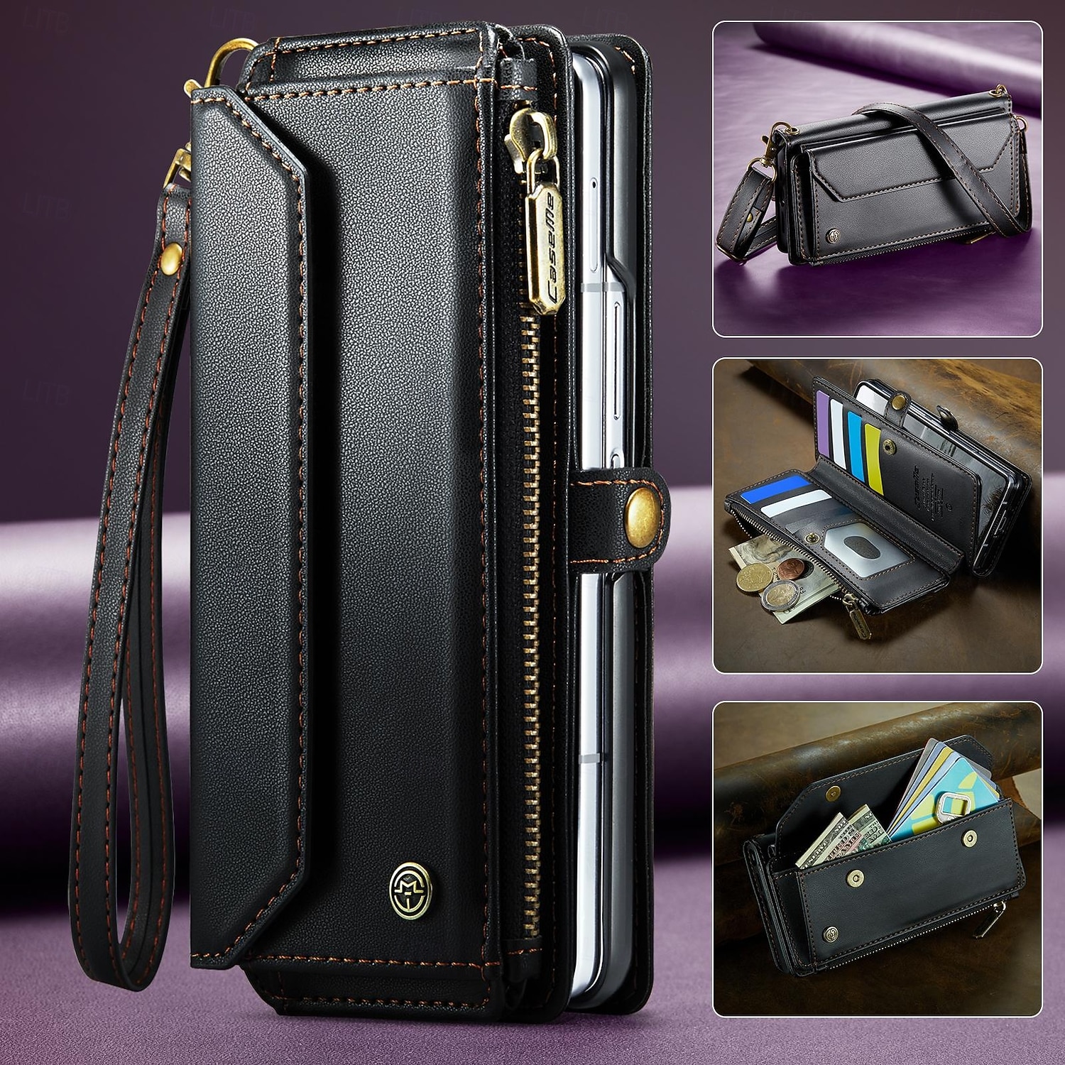 Phone Case For Samsung Galaxy Z Fold 7 Wallet Case with Lanyard with Wrist Strap Kickstand TPU PU Leather 2026 - $28.99 –P14
