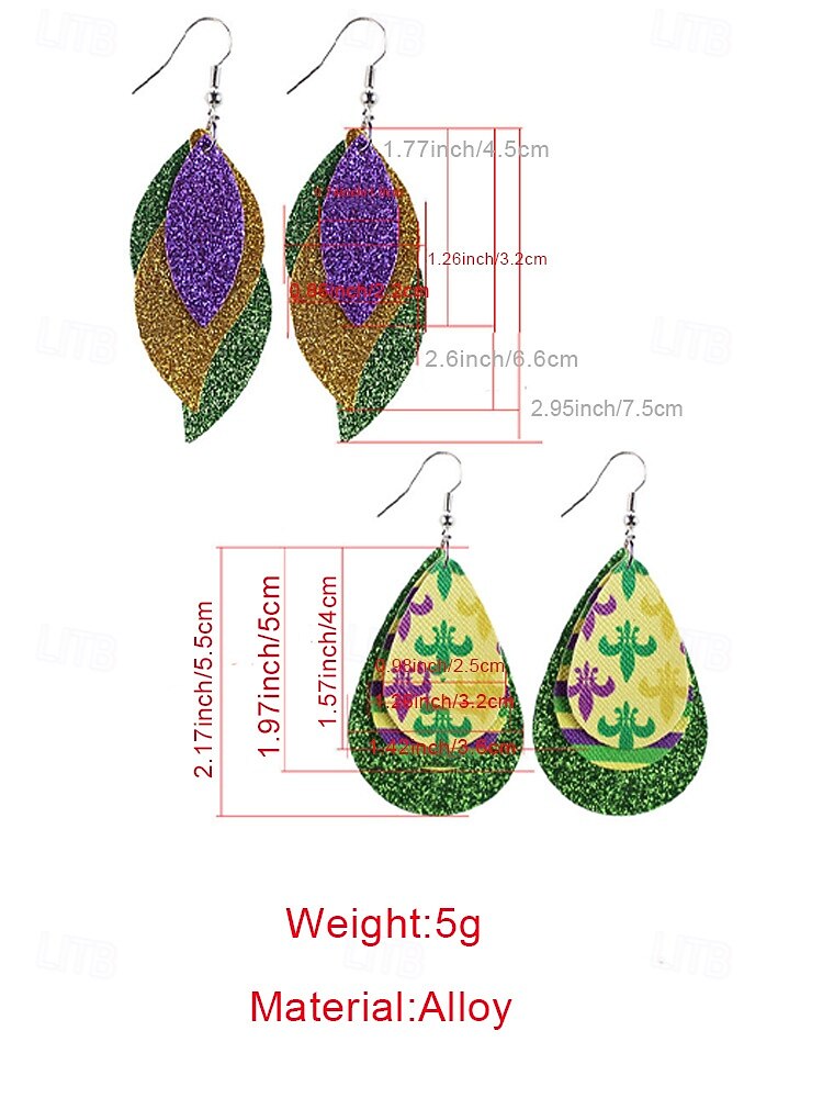 Women's Leather Mardi Gras Earrings – Colorful, Glittery, Adjustable with Multi-Style Designs – Perfect for Carnival and Masquerade Costume Accessories 2026 - $7.99 –P9