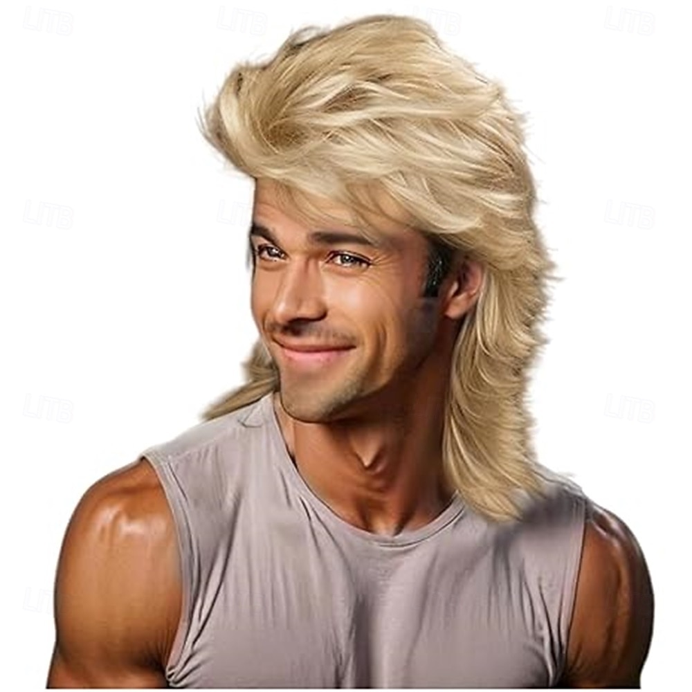 2026年 マレットウィッグ ブロンド 80年代 メンズウィッグ、パンクロッカーヘア パーティーコスチューム  コレクション – $29.99 –P10