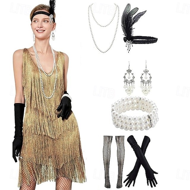 Roaring 20s 1920s Mini Dress Wedding Party Bachelor Party Sleeveless The Great Gatsby Wedding Guest Sequins Tassel Fringe Sequin Tassel V Neck Fancy Dress Women's Carnival Masquerade Evening Party 2026 - $68.99 –P2