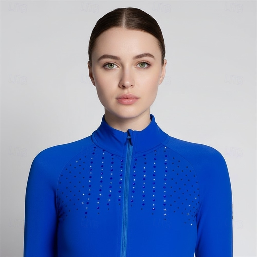 Chaqueta de lana para patinaje artístico Mujer Patinaje Sobre Hielo Chaqueta Camiseta Azul Real Retazos Licra Elástico Entrenamiento Competición Ropa de Patinaje Mantiene abrigado Clásico Manga Larga 2026 - $105.99 –P2