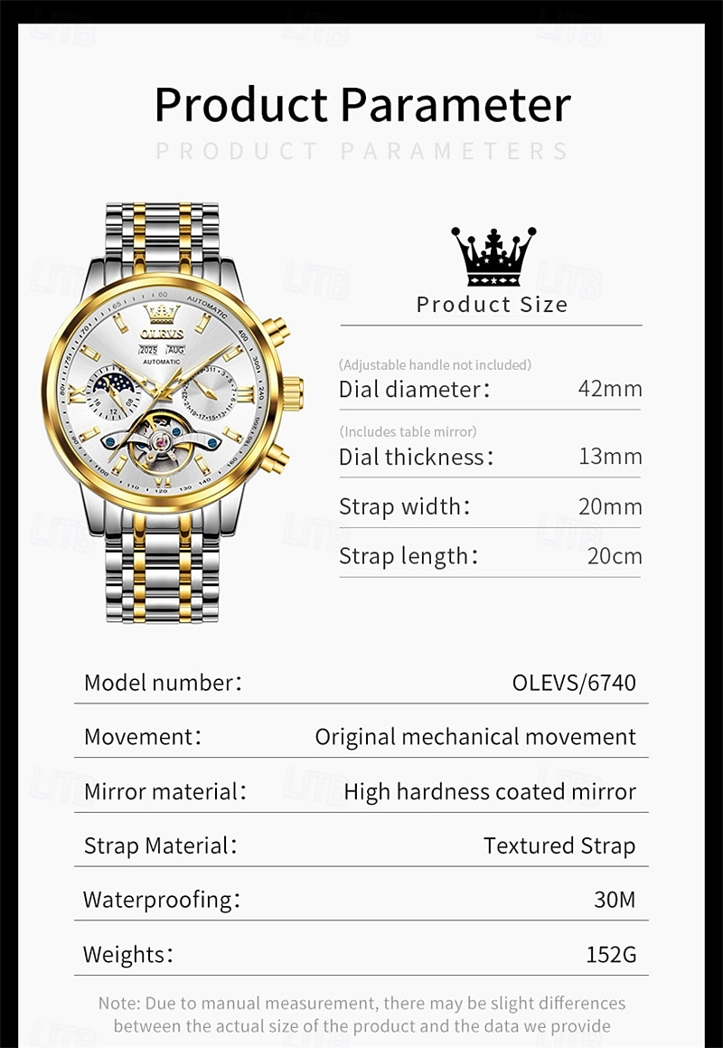 The New Olevs Men'S Business Watch With Luminous Perpetual Calendar Date And Day Display Multi-Functional Mechanical Watch Skeletonized Casual And Fashionable Waterproof Sports Men'S Wristwatch 2026 - $116.99 –P5
