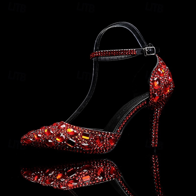 Damen Cocktail Club Party Strass Kristall Schnalle Stiletto Spitze Zehe Mode Niedlich luxuriös PU Schnalle Silber Rot orange Schwarz und Violett 2026 - $99.99 –P9