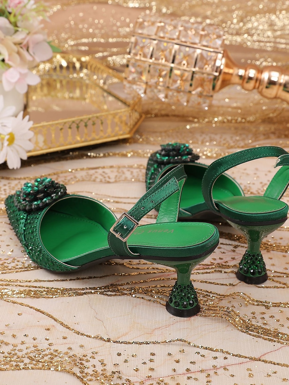 Escarpins à bride arrière verts à strass pour femmes, chaussures habillées élégantes à bout pointu pour la Saint-Patrick de 2026 ? $46.99 –P4