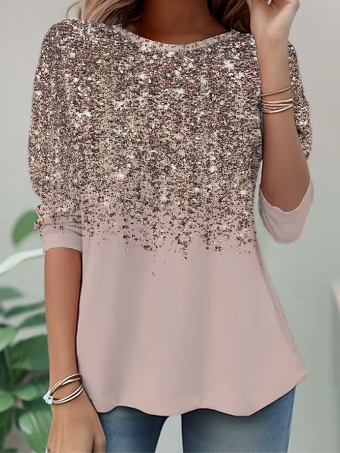 New Year Women's Plus Size T Shirt Print Graphic Leopard Fashion Stylish Basic Long Sleeve Crew Neck V Neck Regular Tops Daily Going out Weekend Pink Khaki Spring Fall 2026 - $22.99 –P1