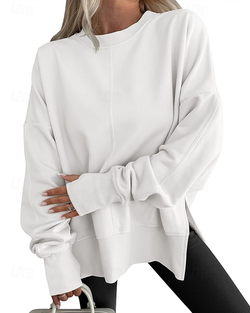 Femmes Sweatshirt Pull Patchwork Uni Occasionnel manche longue Col rond Hauts Réguliers Tenue Quotidienne Fête Sortir Bleu Noir Blanche Vert Grise Printemps Automne Hiver de 2026 ? $36.99 –P3