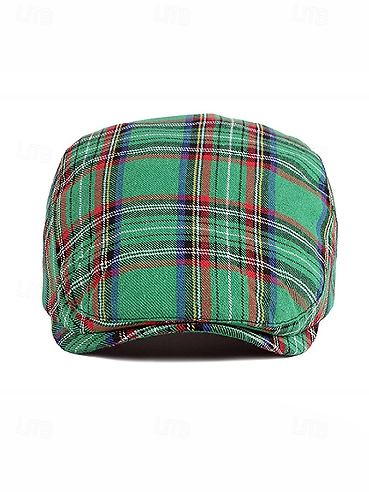 Șapcă plată în carouri pentru bărbați, cu tematică de Ziua Sfântului Patrick, țesătură din amestec de bumbac și poliester, opțiuni multiple de culoare, pălărie de vânzător de ziare casual și vintage pentru parade, petreceri, festivaluri și sărbători 2026 - $14.99 –P6