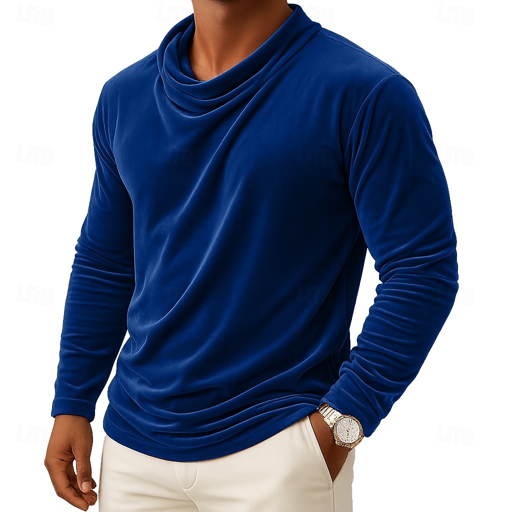 Муж. Футболка Длинный рукав Вырез под горло Осень Наступила зима Все сезоны Сплошной цвет Традиционный / винтаж На каждый день Рюши Повседневные Дом на открытом воздухе Винный Черный Белый 2026 - $24.99 –P5